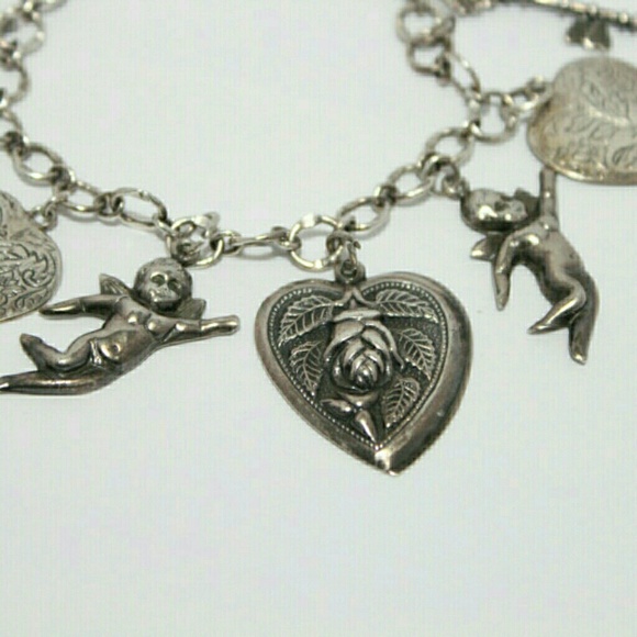 💘RARE Victorian Era Sterling Repousse Charm Bracelet💝 - Picture 2 of 5